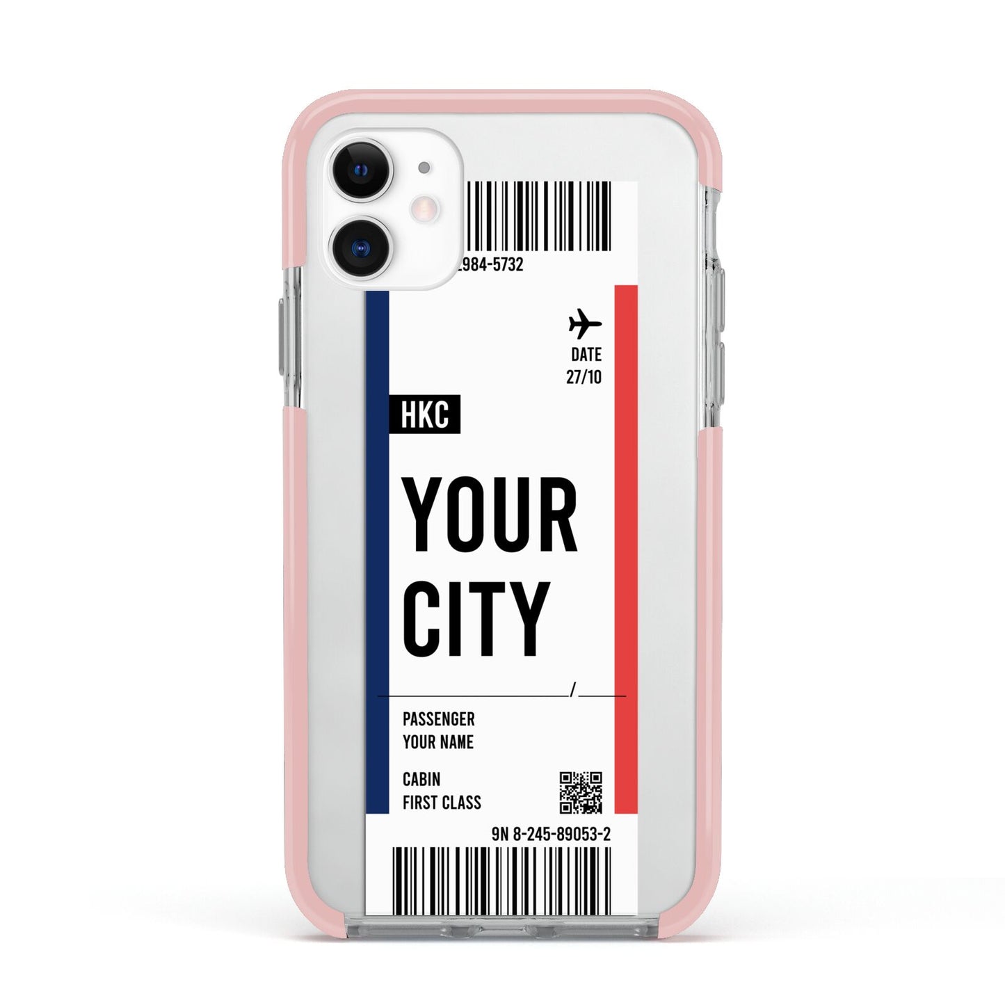 Boarding Pass Ticket Apple iPhone 11 in White with Pink Impact Case