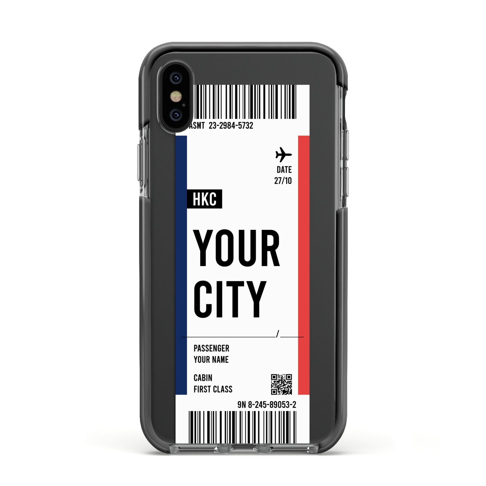 Boarding Pass Ticket Apple iPhone Xs Impact Case Black Edge on Black Phone