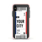 Boarding Pass Ticket Apple iPhone Xs Impact Case Pink Edge on Black Phone
