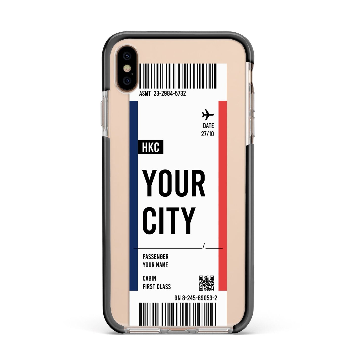 Boarding Pass Ticket Apple iPhone Xs Max Impact Case Black Edge on Gold Phone