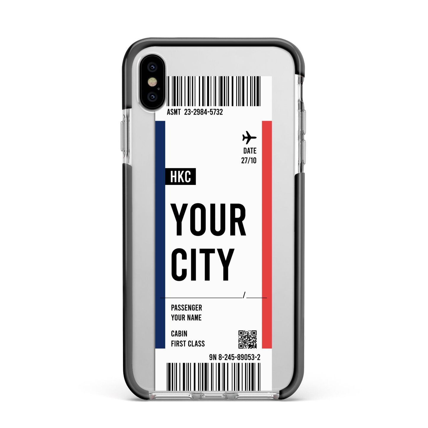 Boarding Pass Ticket Apple iPhone Xs Max Impact Case Black Edge on Silver Phone