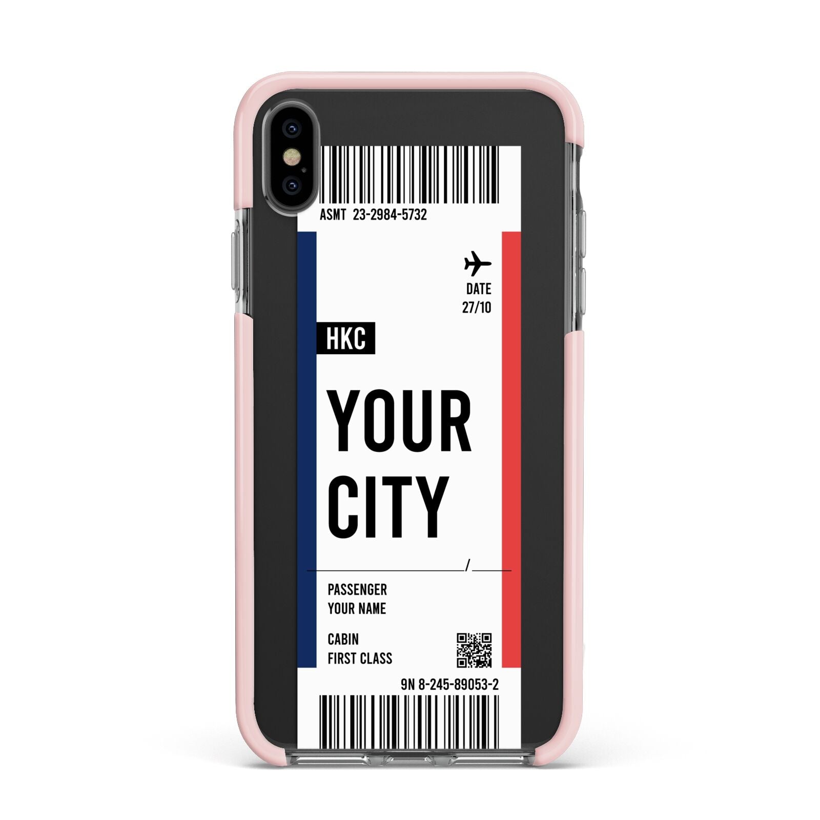 Boarding Pass Ticket Apple iPhone Xs Max Impact Case Pink Edge on Black Phone