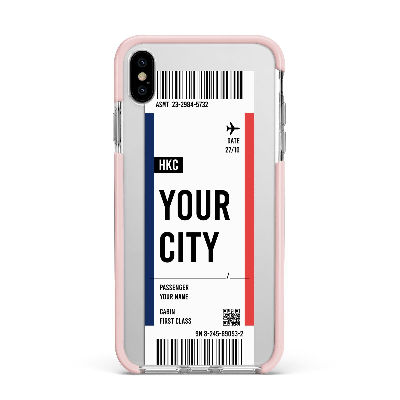 Boarding Pass Ticket Apple iPhone Xs Max Impact Case Pink Edge on Silver Phone