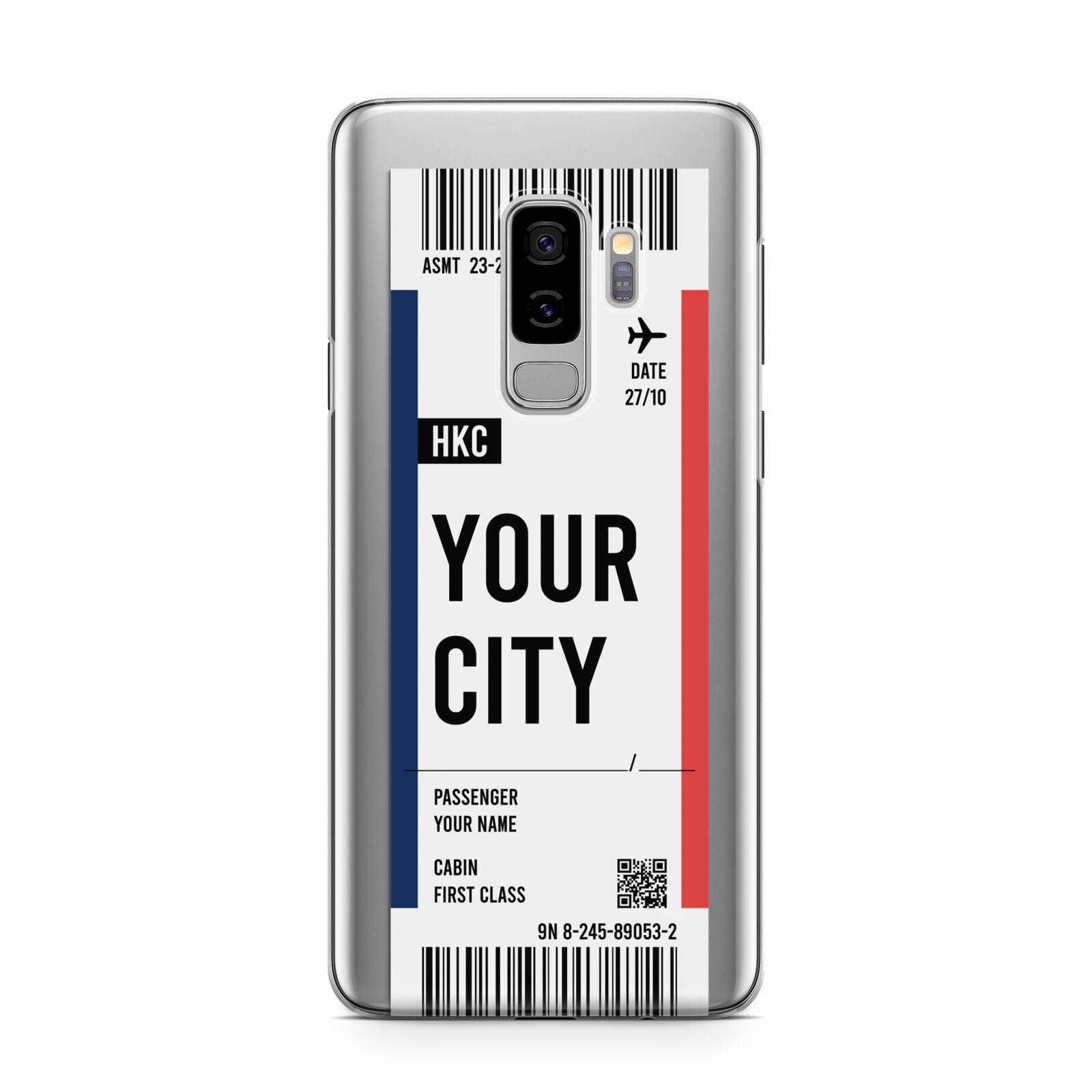 Boarding Pass Ticket Samsung Galaxy S9 Plus Case on Silver phone