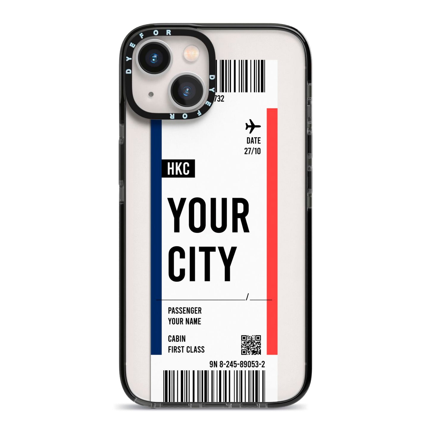 Boarding Pass Ticket iPhone 13 Black Impact Case on Silver phone