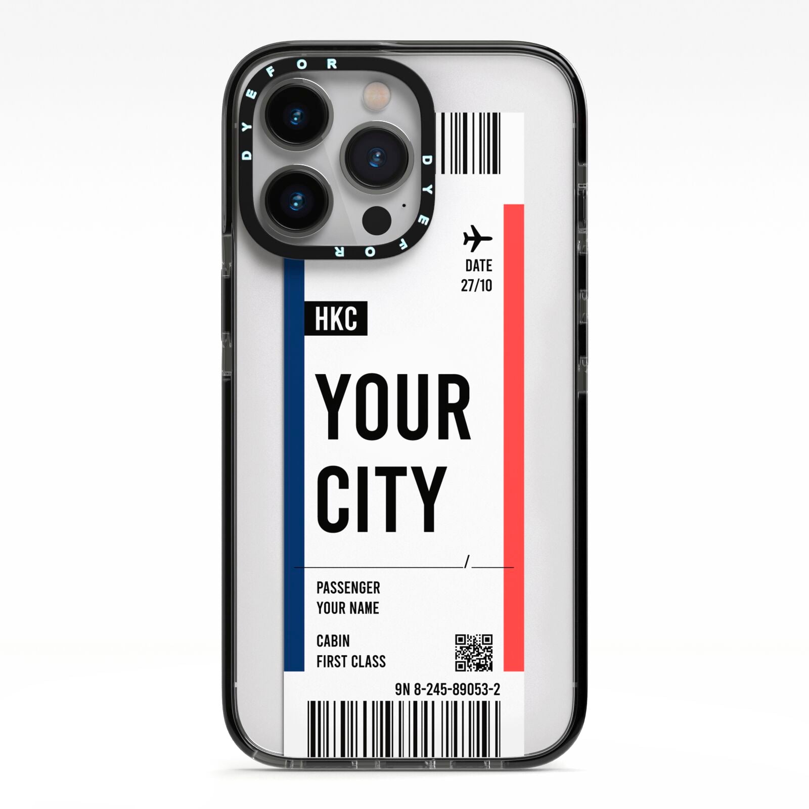 Boarding Pass Ticket iPhone 13 Pro Black Impact Case on Silver phone