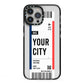 Boarding Pass Ticket iPhone 13 Pro Max Black Impact Case on Silver phone