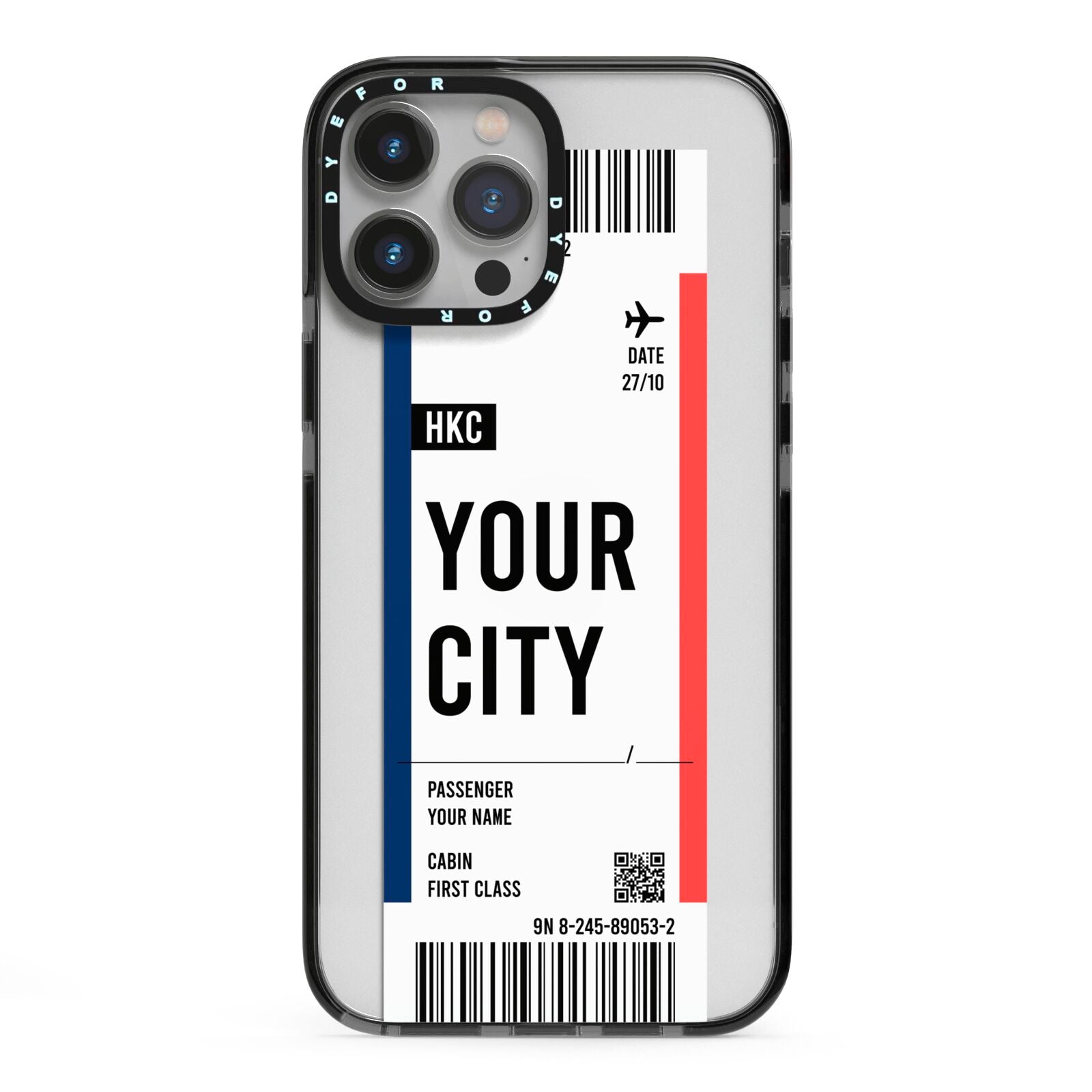 Boarding Pass Ticket iPhone 13 Pro Max Black Impact Case on Silver phone