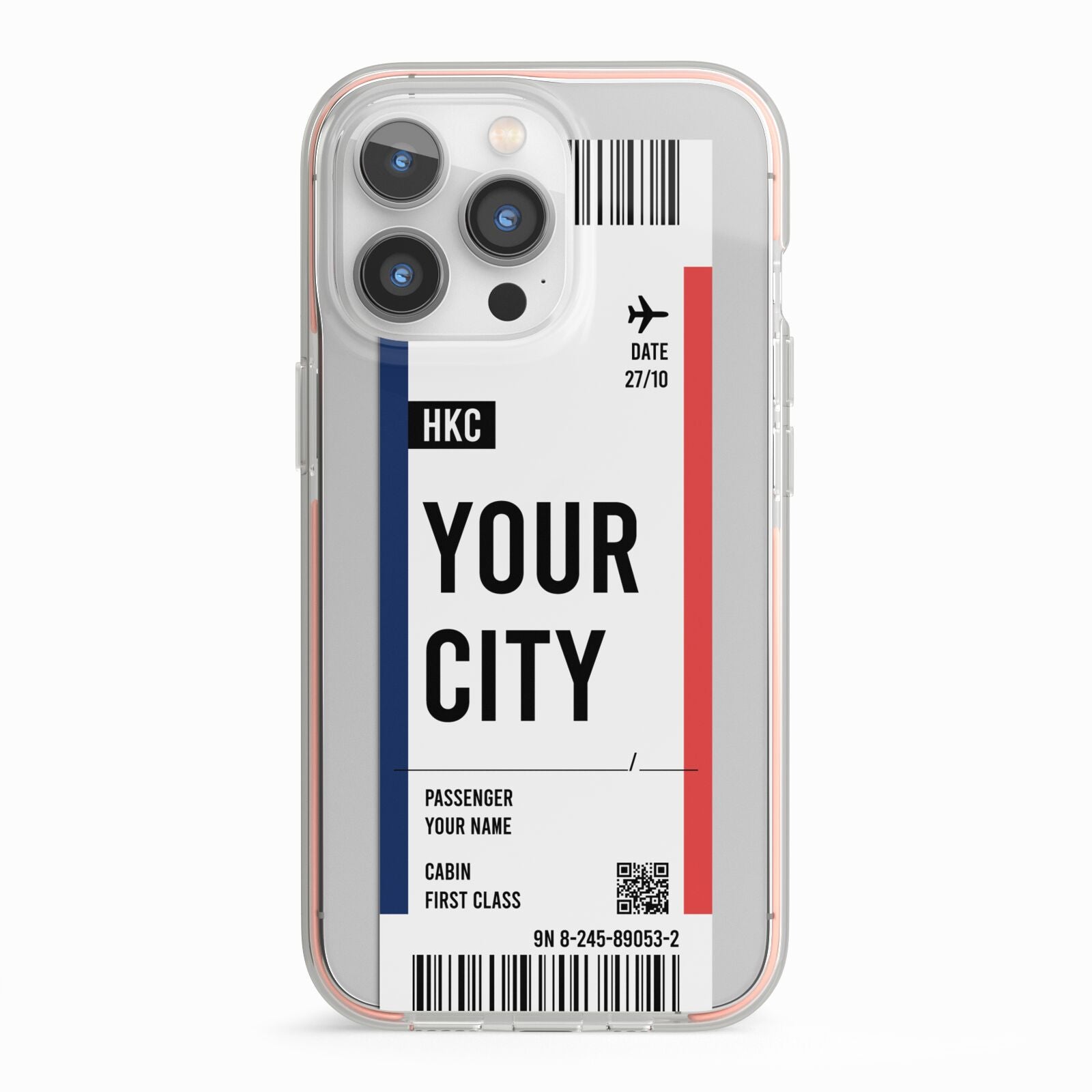 Boarding Pass Ticket iPhone 13 Pro TPU Impact Case with Pink Edges