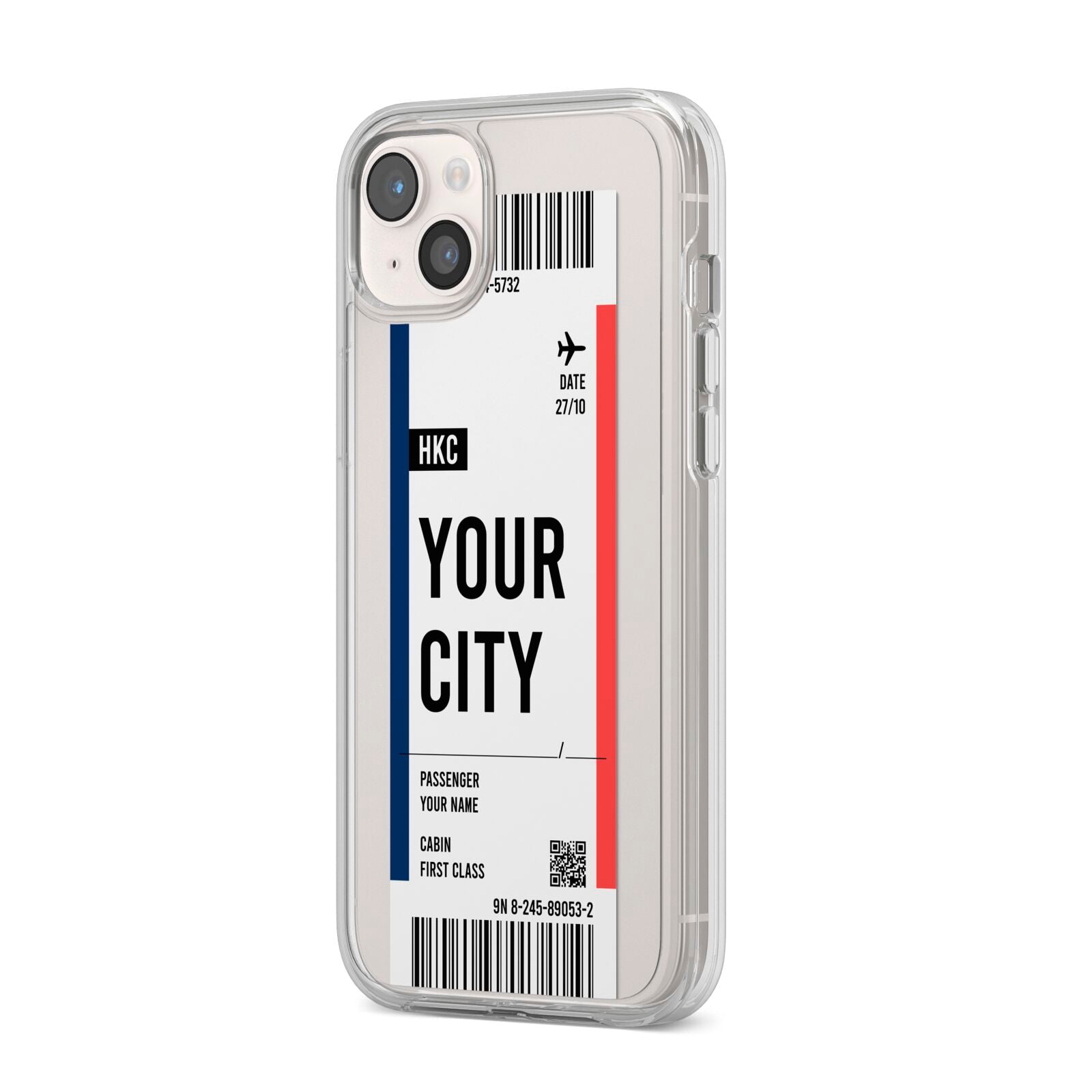 Boarding Pass Ticket iPhone 14 Plus Clear Tough Case Starlight Angled Image