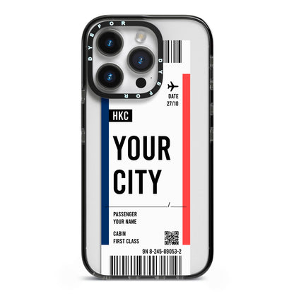 Boarding Pass Ticket iPhone 14 Pro Black Impact Case on Silver phone
