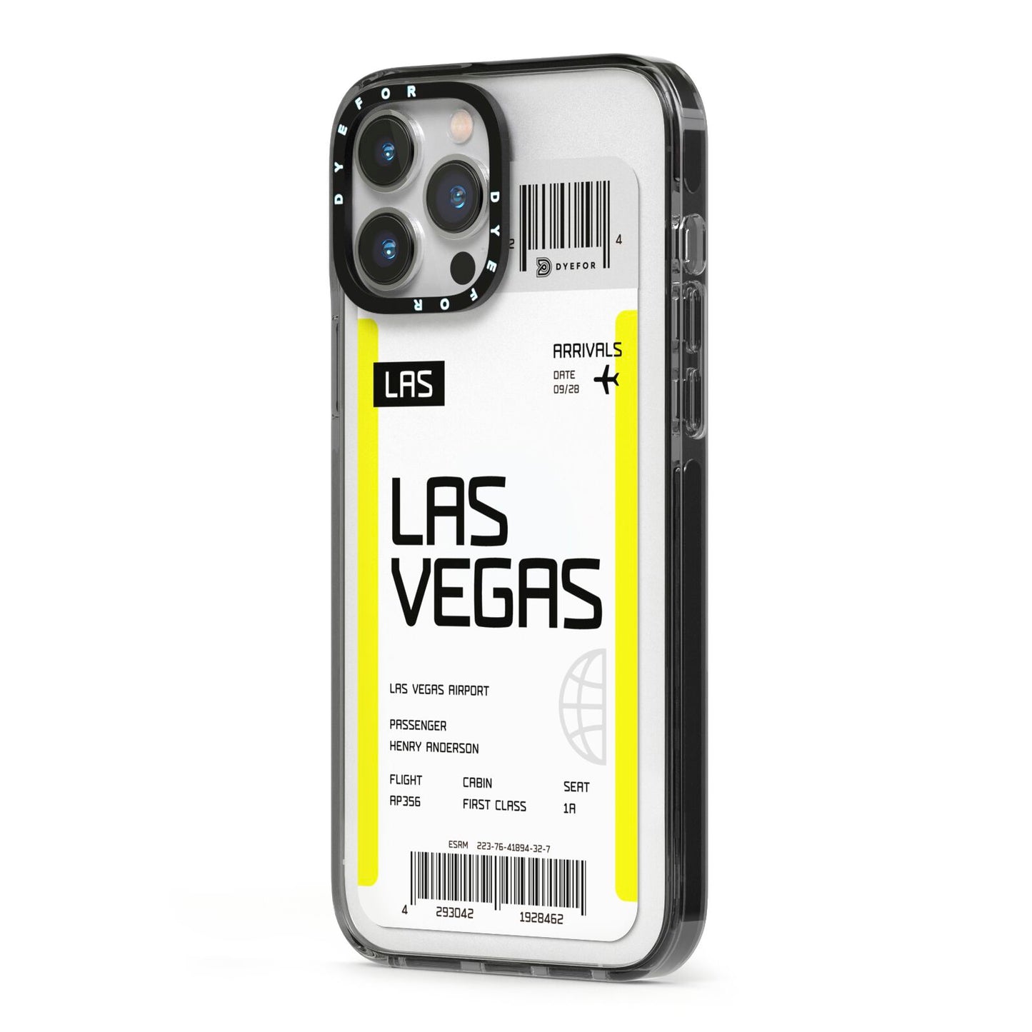 Boarding Pass iPhone 13 Pro Max Black Impact Case Side Angle on Silver phone