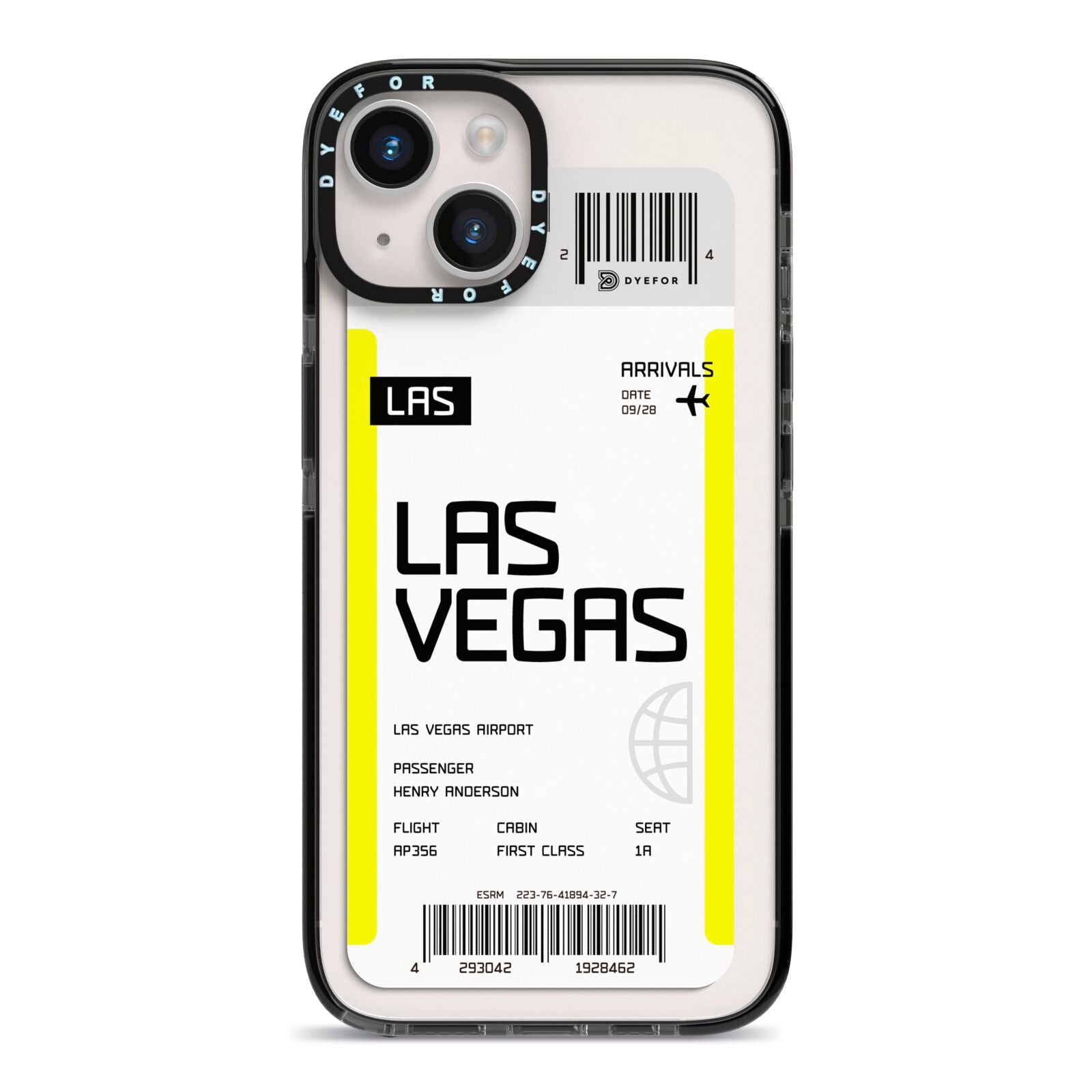 Boarding Pass iPhone 14 Black Impact Case on Silver phone