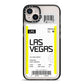 Boarding Pass iPhone 14 Plus Black Impact Case on Silver phone
