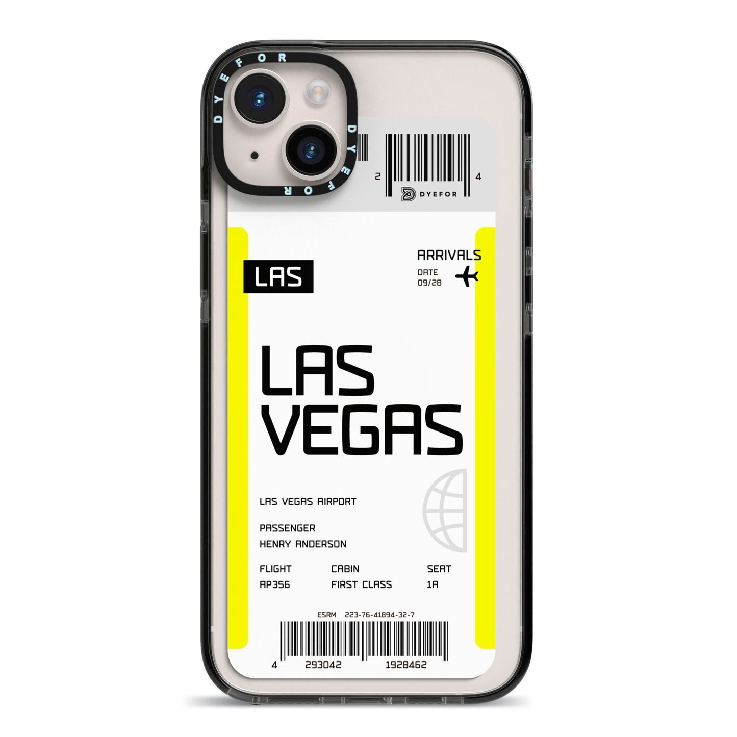 Boarding Pass iPhone 14 Plus Black Impact Case on Silver phone