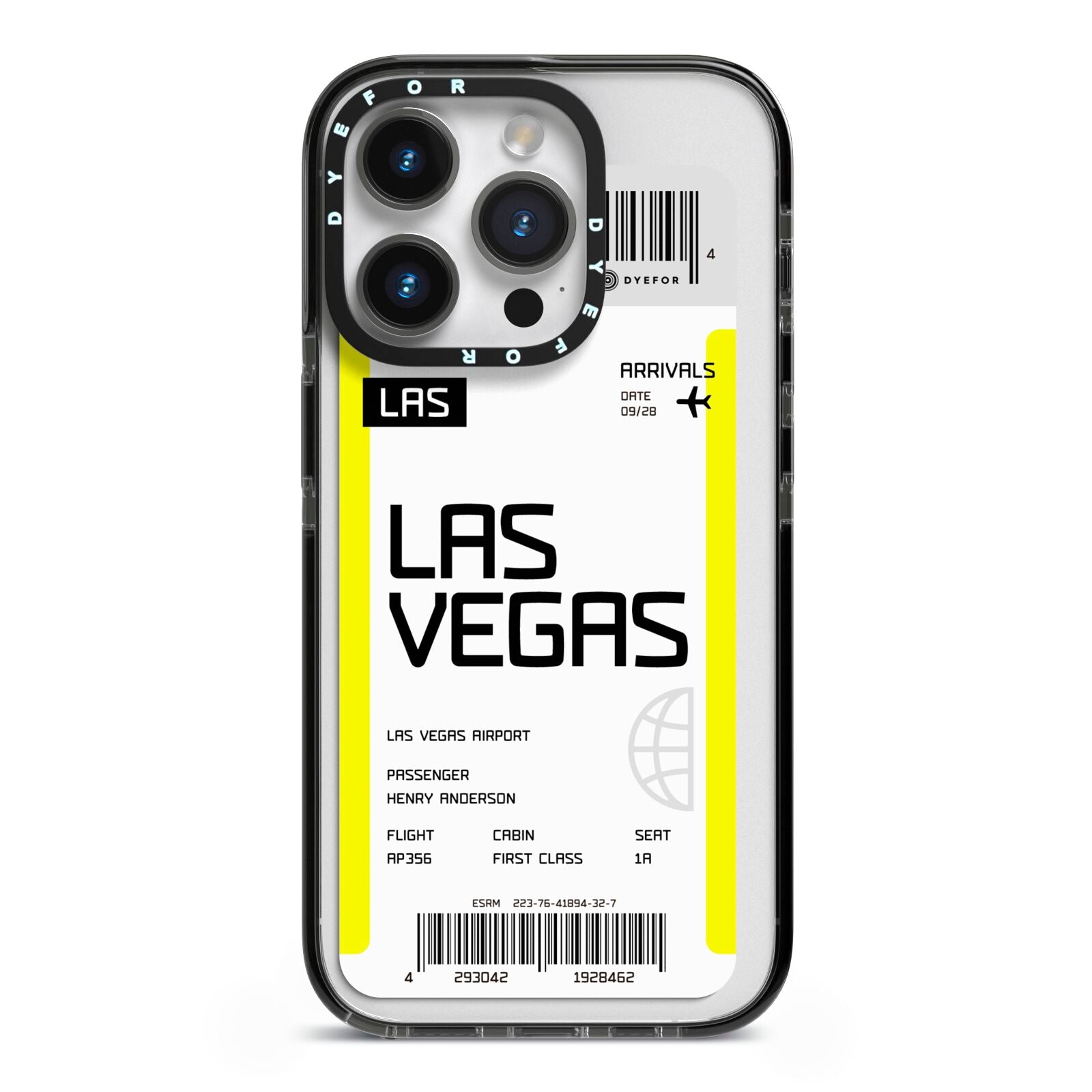 Boarding Pass iPhone 14 Pro Black Impact Case on Silver phone