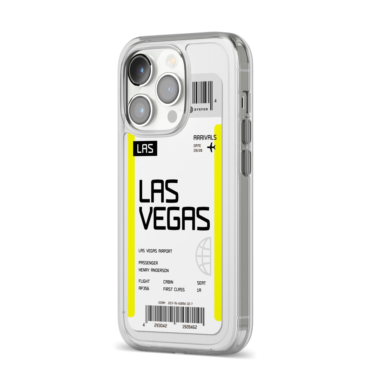 Boarding Pass iPhone 14 Pro Clear Tough Case Silver Angled Image