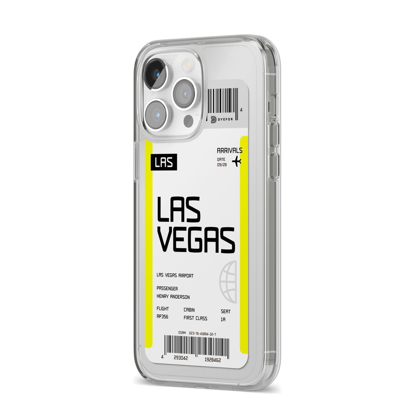 Boarding Pass iPhone 14 Pro Max Clear Tough Case Silver Angled Image