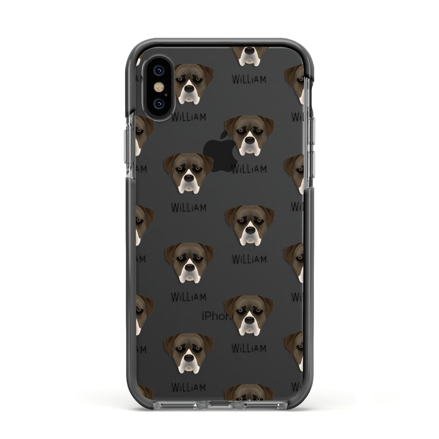 Boerboel Icon with Name Apple iPhone Xs Impact Case Black Edge on Black Phone