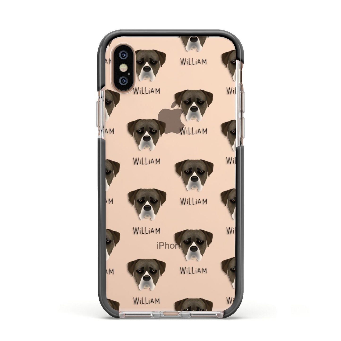 Boerboel Icon with Name Apple iPhone Xs Impact Case Black Edge on Gold Phone