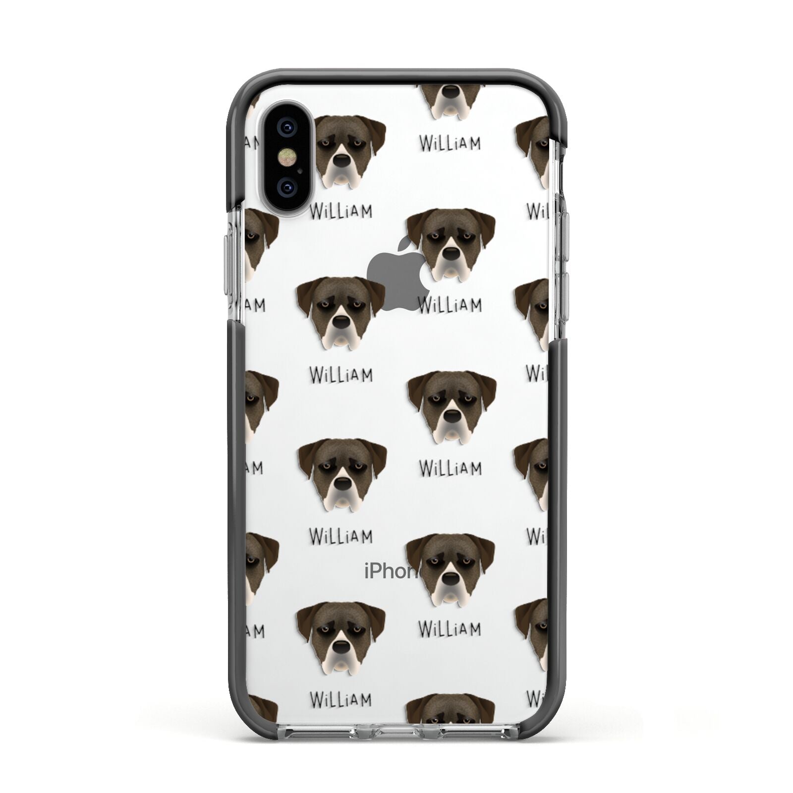 Boerboel Icon with Name Apple iPhone Xs Impact Case Black Edge on Silver Phone