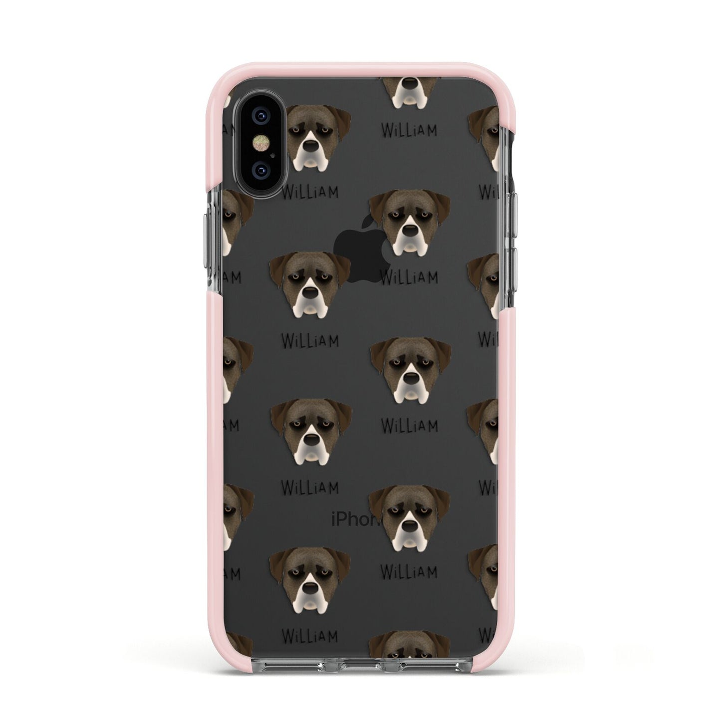 Boerboel Icon with Name Apple iPhone Xs Impact Case Pink Edge on Black Phone