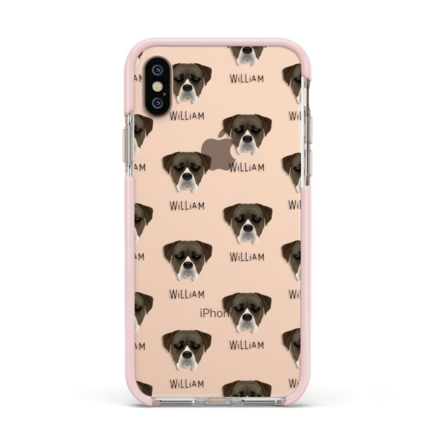 Boerboel Icon with Name Apple iPhone Xs Impact Case Pink Edge on Gold Phone