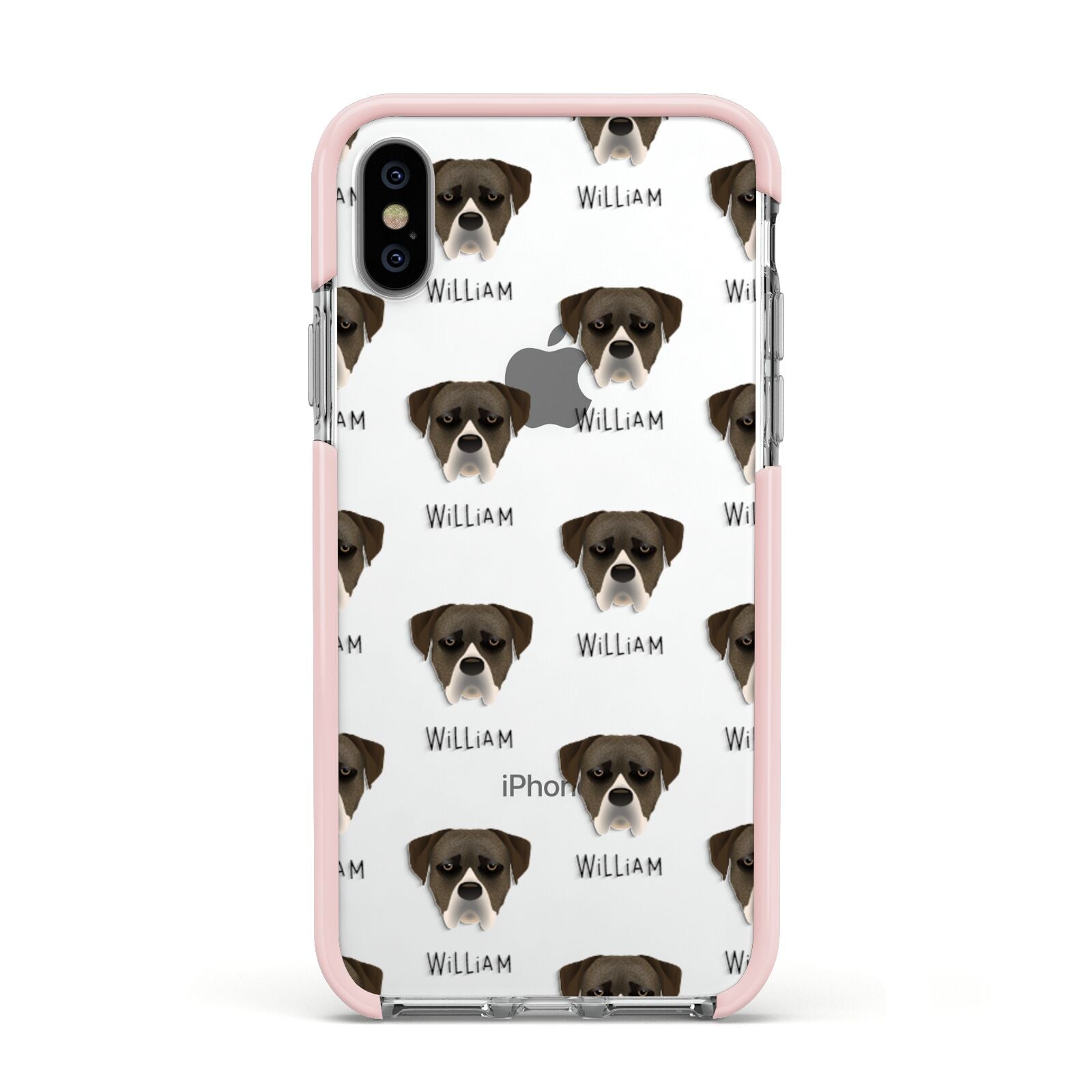 Boerboel Icon with Name Apple iPhone Xs Impact Case Pink Edge on Silver Phone
