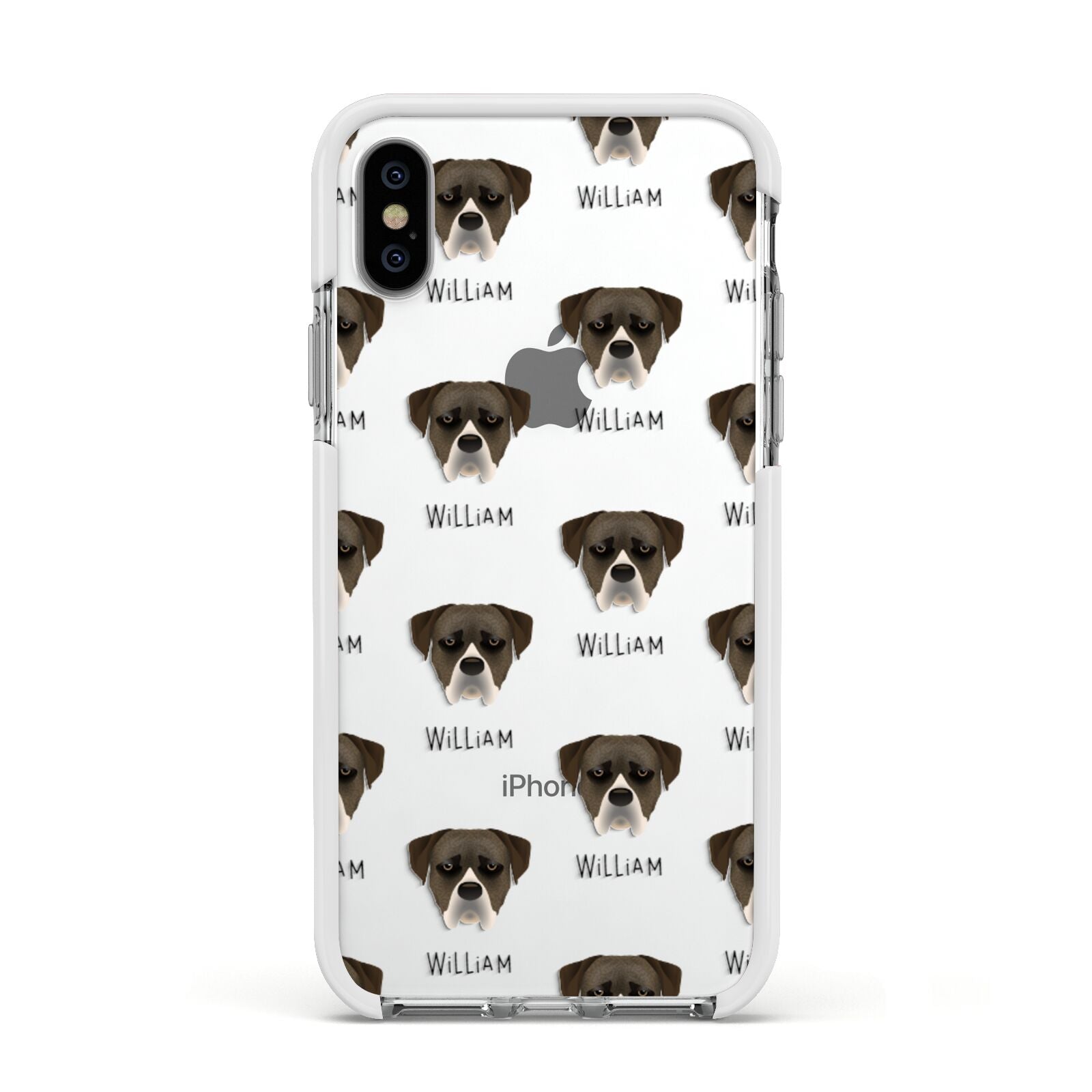 Boerboel Icon with Name Apple iPhone Xs Impact Case White Edge on Silver Phone