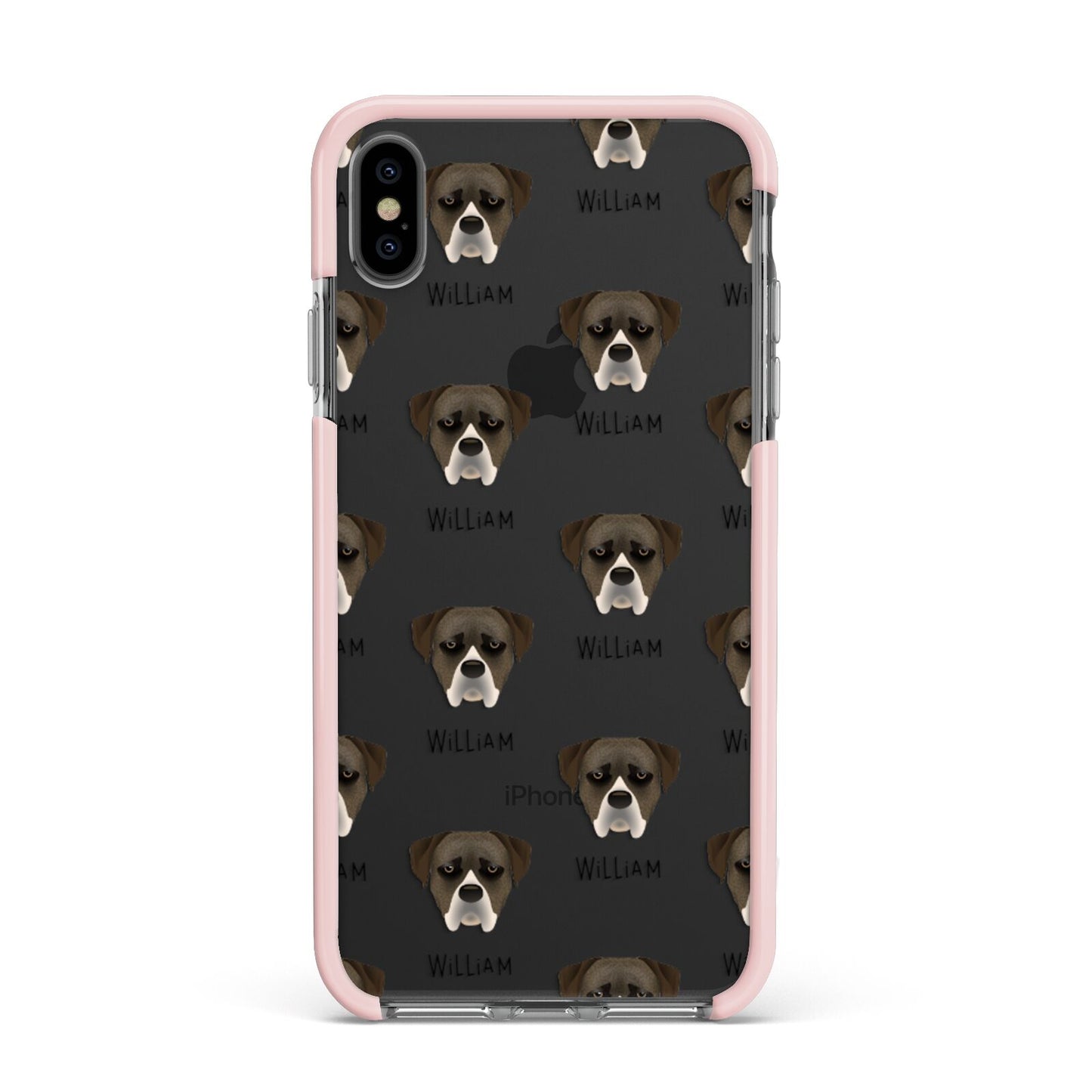 Boerboel Icon with Name Apple iPhone Xs Max Impact Case Pink Edge on Black Phone