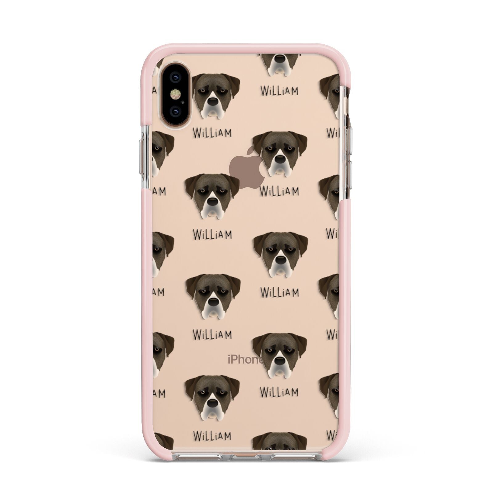 Boerboel Icon with Name Apple iPhone Xs Max Impact Case Pink Edge on Gold Phone