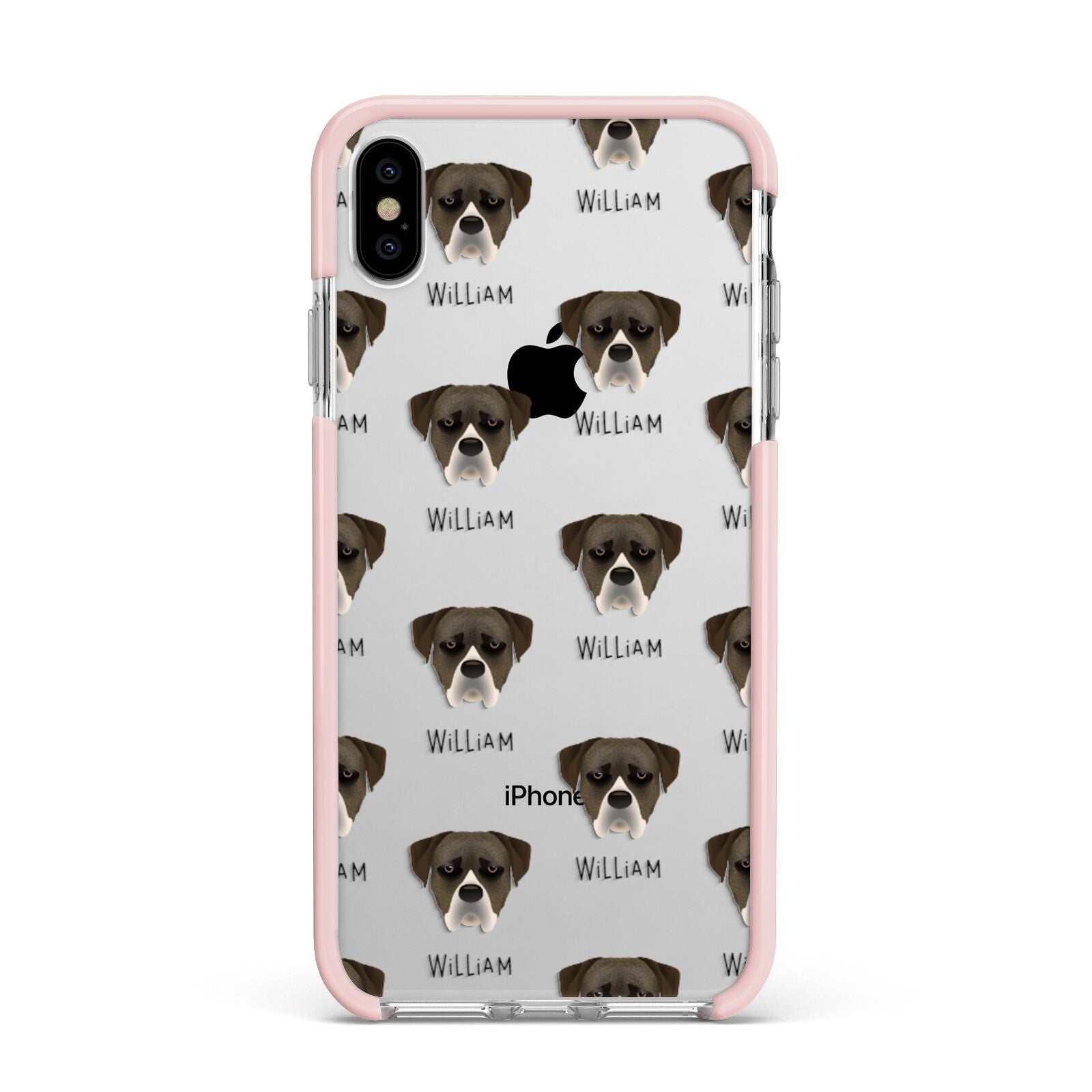 Boerboel Icon with Name Apple iPhone Xs Max Impact Case Pink Edge on Silver Phone