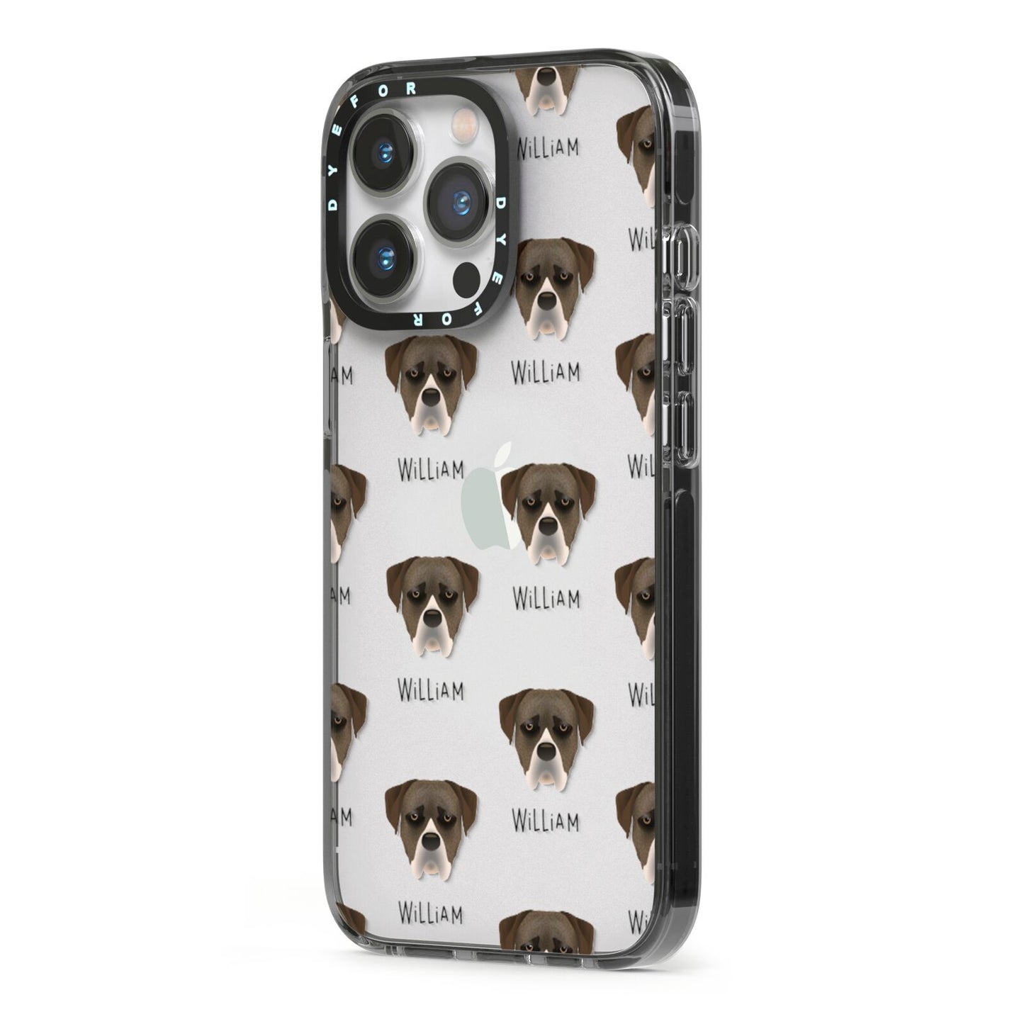 Boerboel Icon with Name iPhone 13 Pro Black Impact Case Side Angle on Silver phone