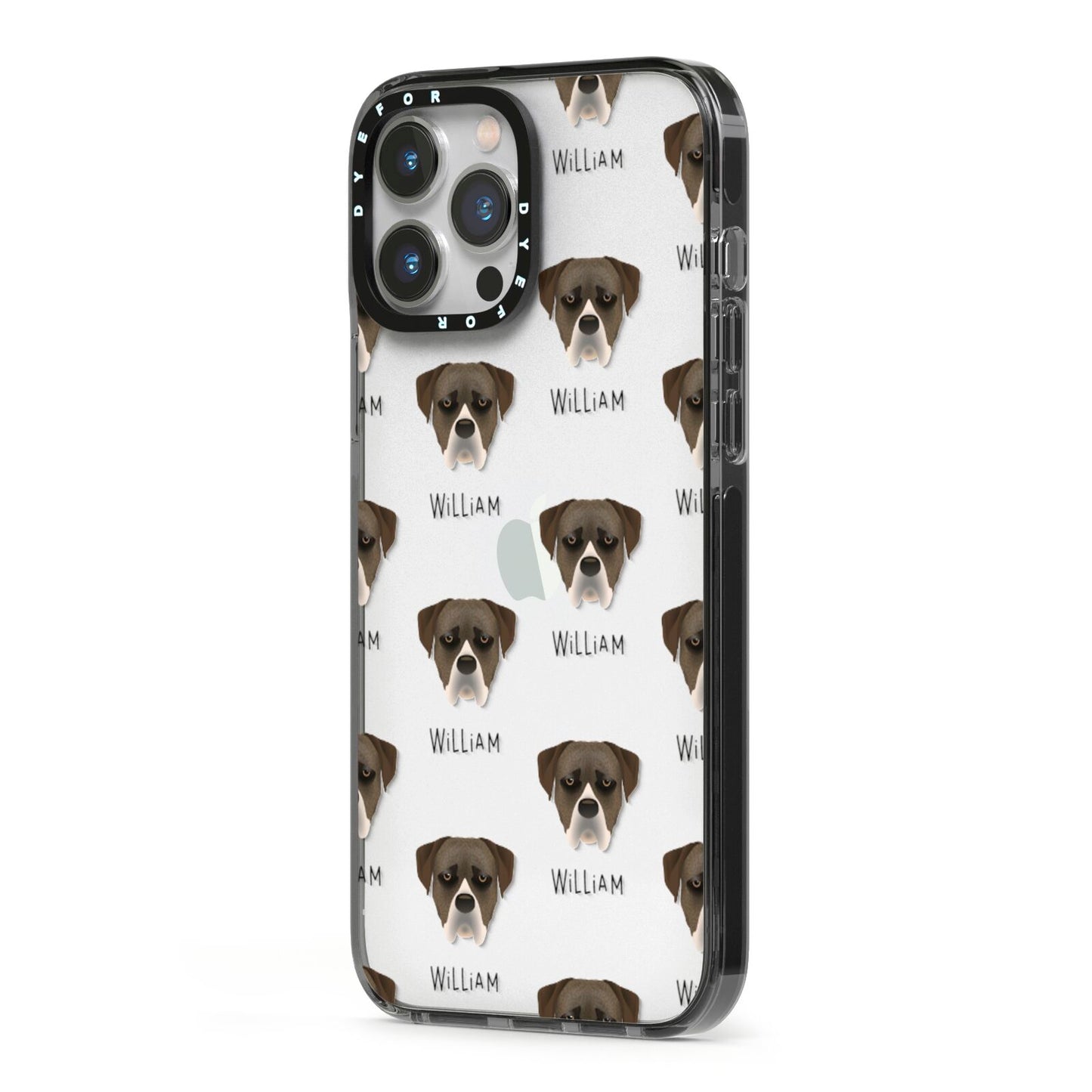 Boerboel Icon with Name iPhone 13 Pro Max Black Impact Case Side Angle on Silver phone