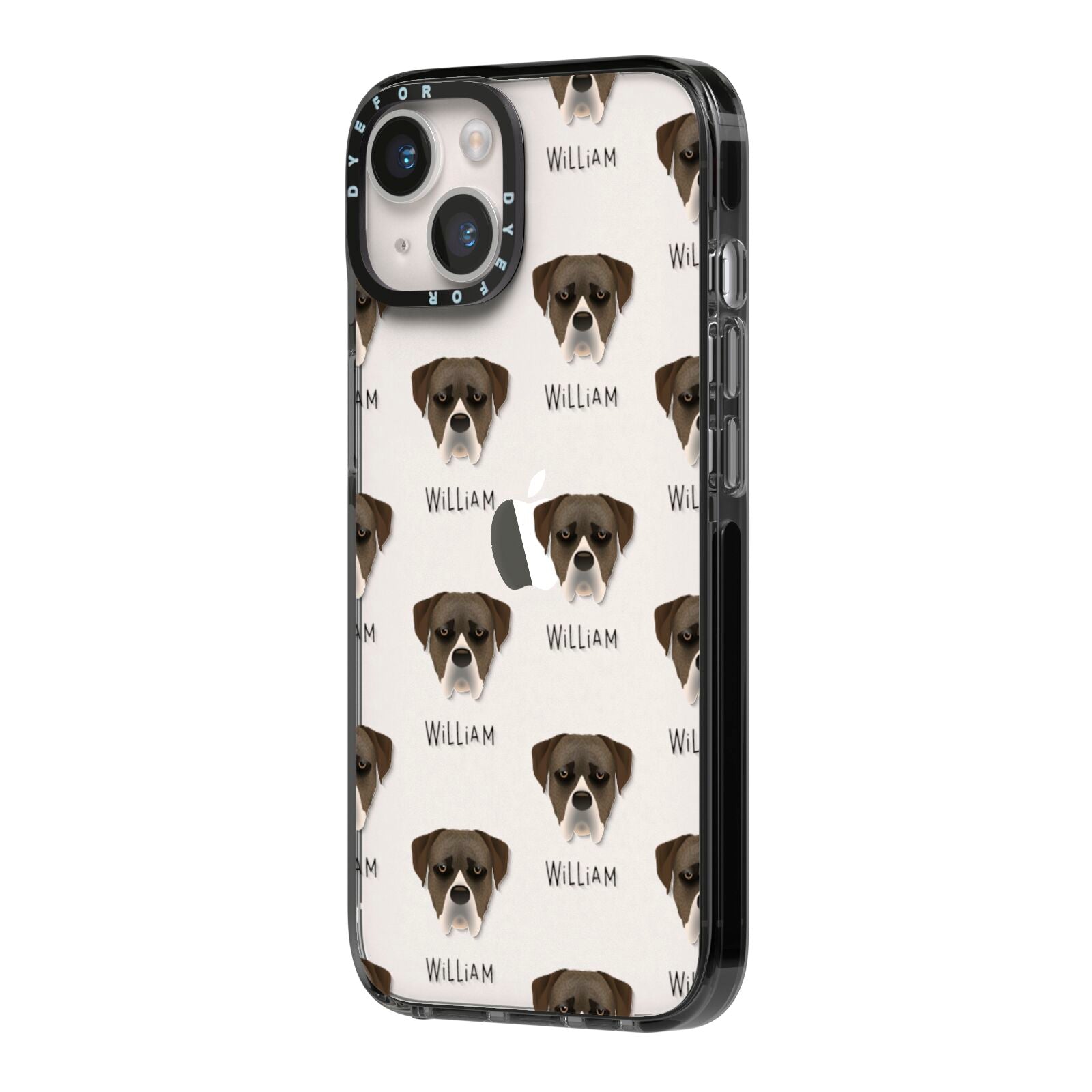 Boerboel Icon with Name iPhone 14 Black Impact Case Side Angle on Silver phone