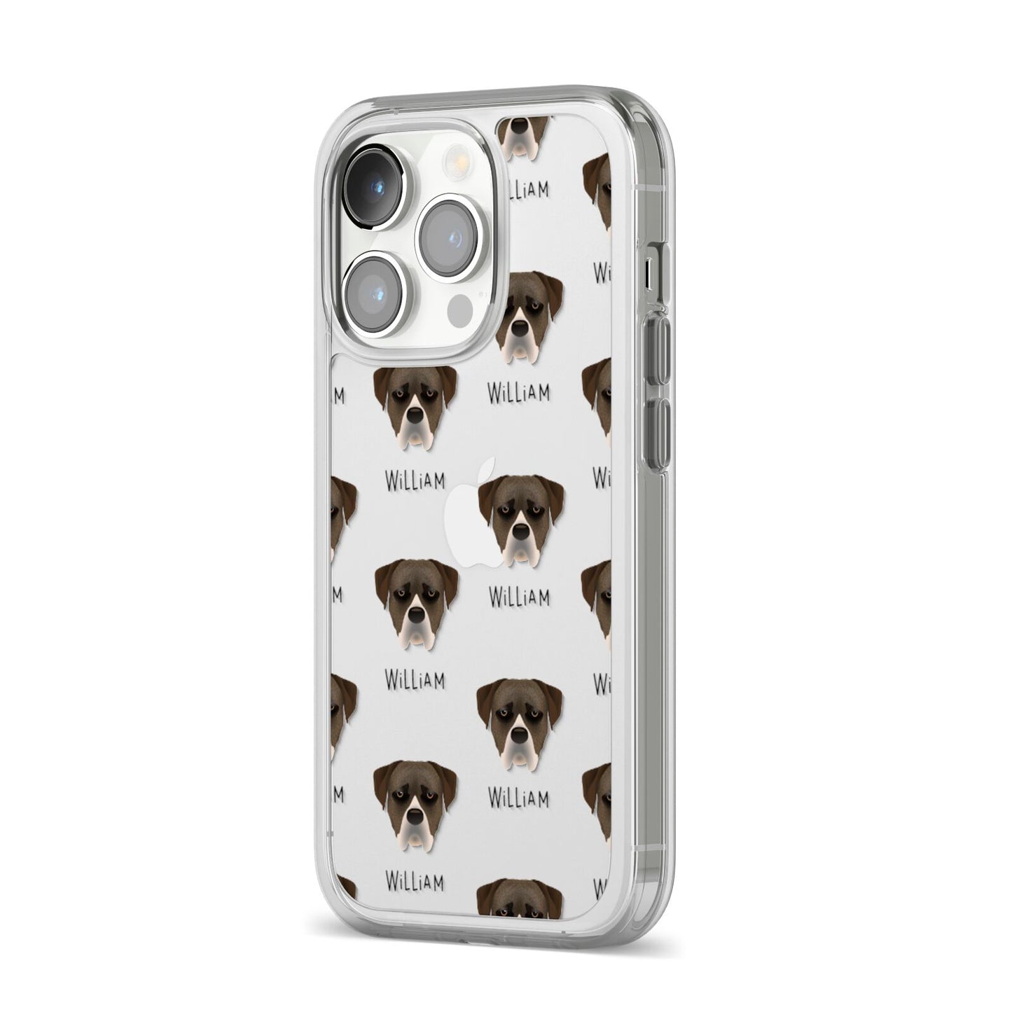 Boerboel Icon with Name iPhone 14 Pro Clear Tough Case Silver Angled Image