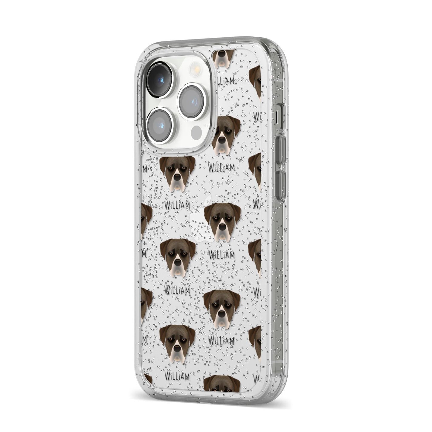 Boerboel Icon with Name iPhone 14 Pro Glitter Tough Case Silver Angled Image