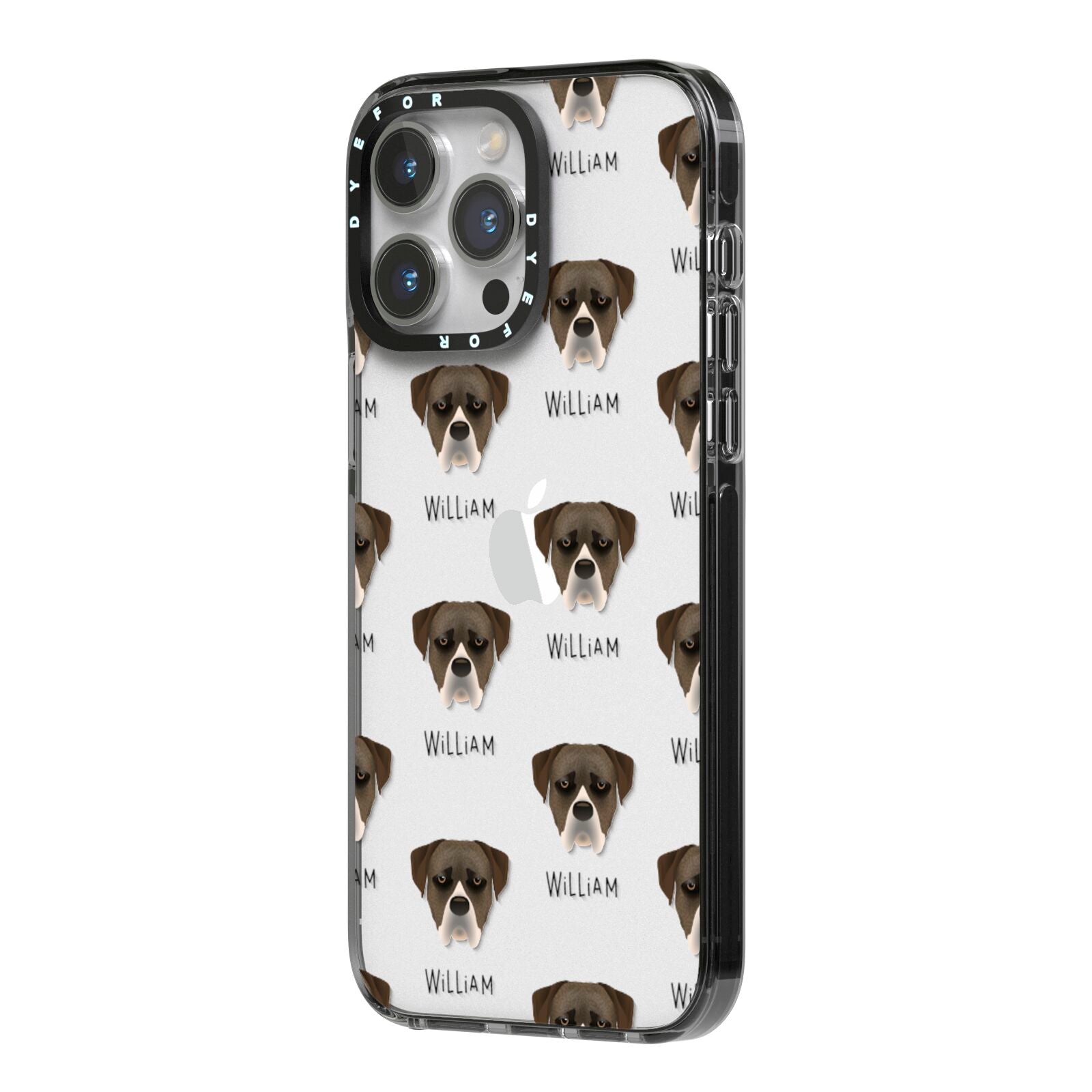 Boerboel Icon with Name iPhone 14 Pro Max Black Impact Case Side Angle on Silver phone