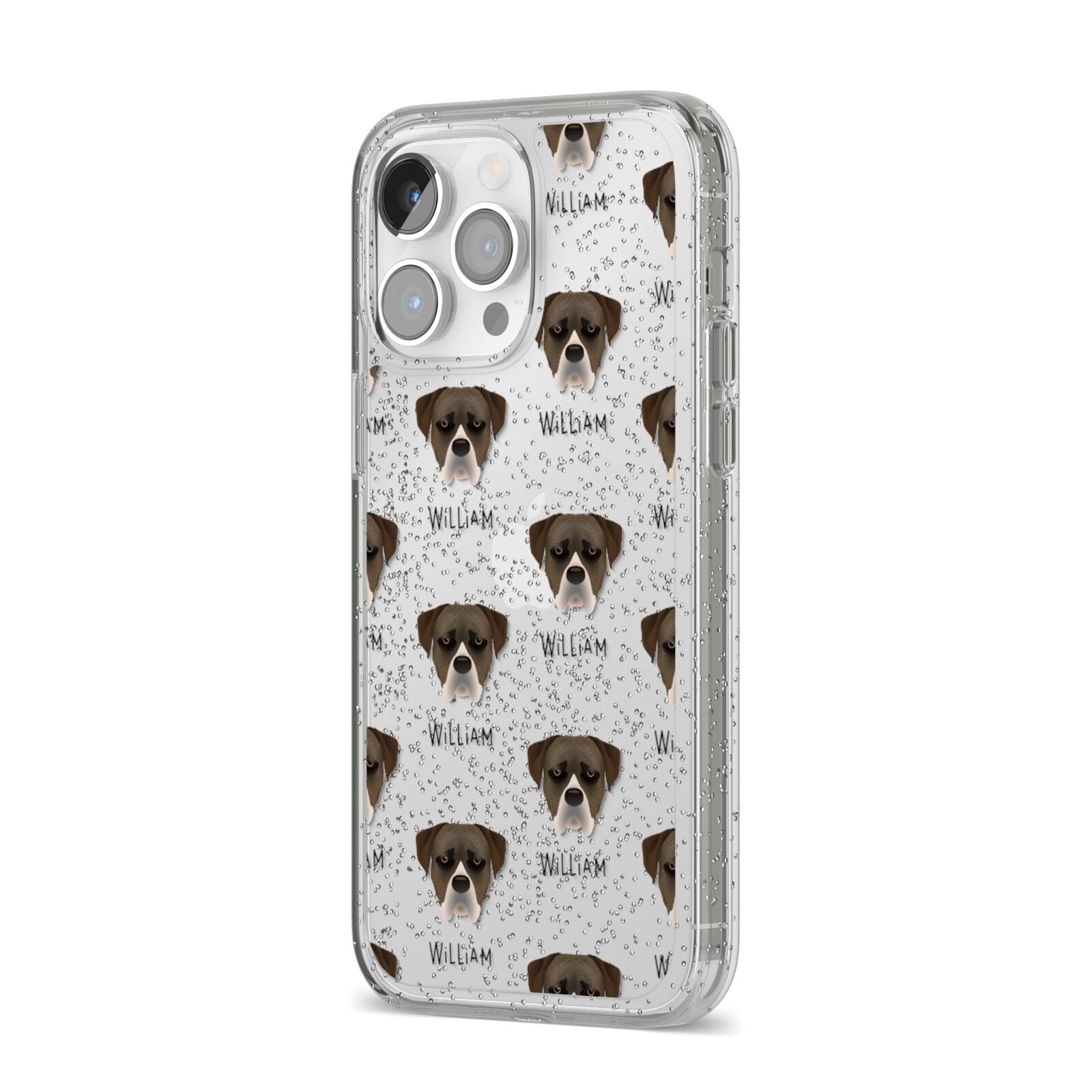 Boerboel Icon with Name iPhone 14 Pro Max Glitter Tough Case Silver Angled Image