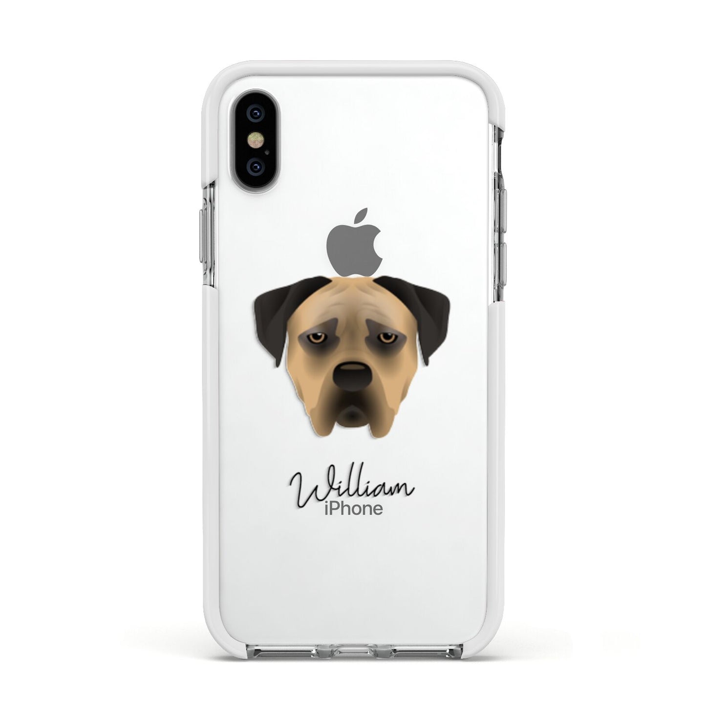 Boerboel Personalised Apple iPhone Xs Impact Case White Edge on Silver Phone