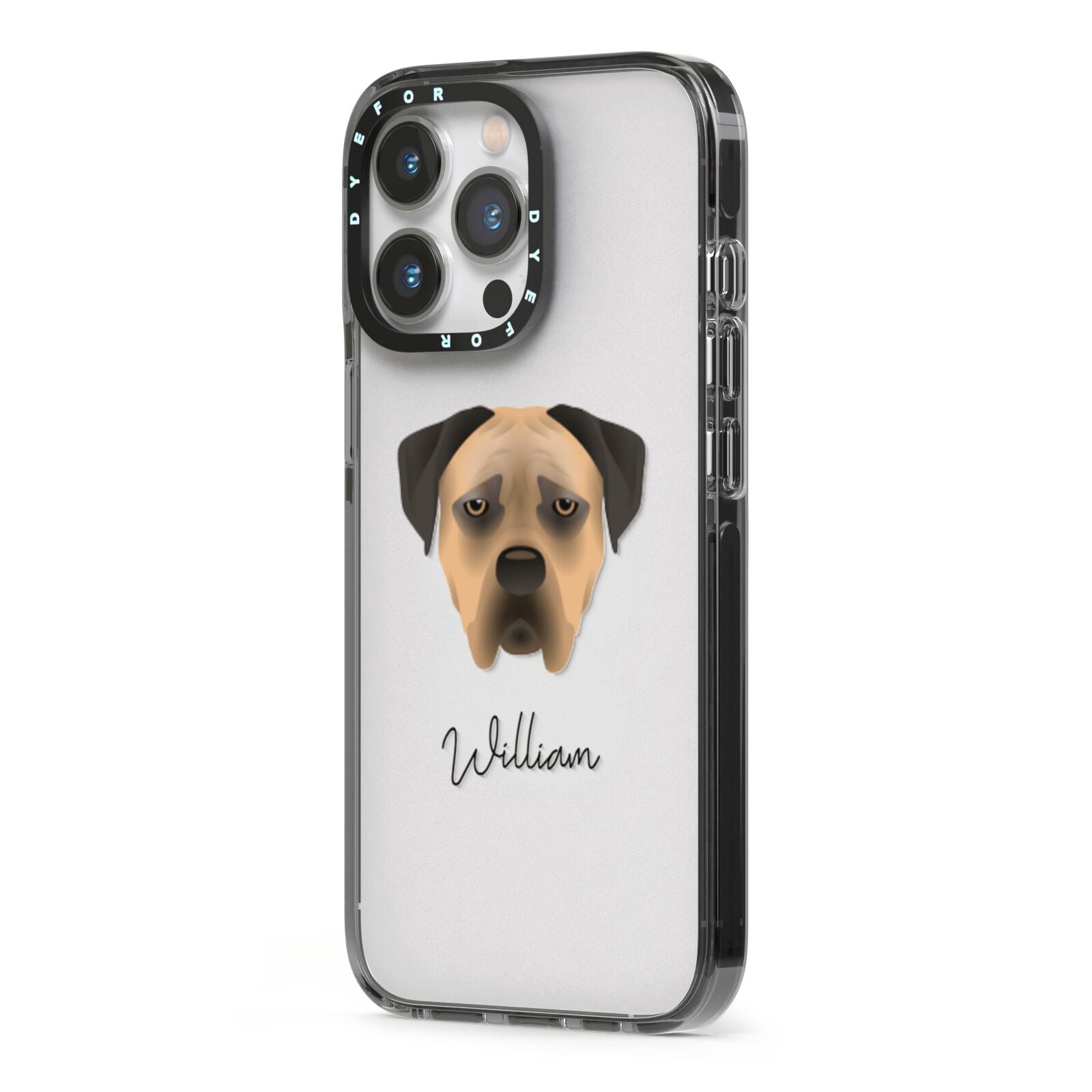 Boerboel Personalised iPhone 13 Pro Black Impact Case Side Angle on Silver phone