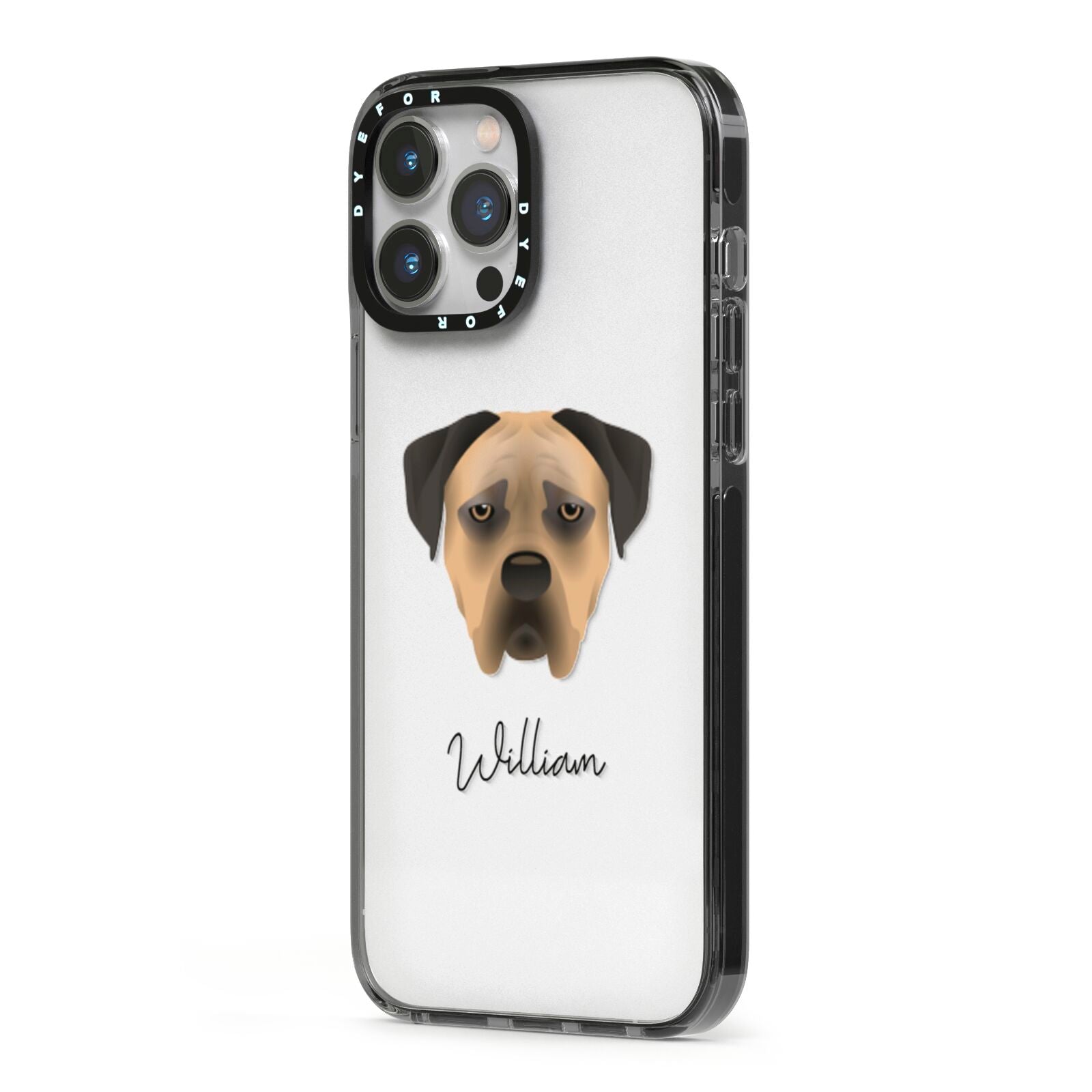 Boerboel Personalised iPhone 13 Pro Max Black Impact Case Side Angle on Silver phone