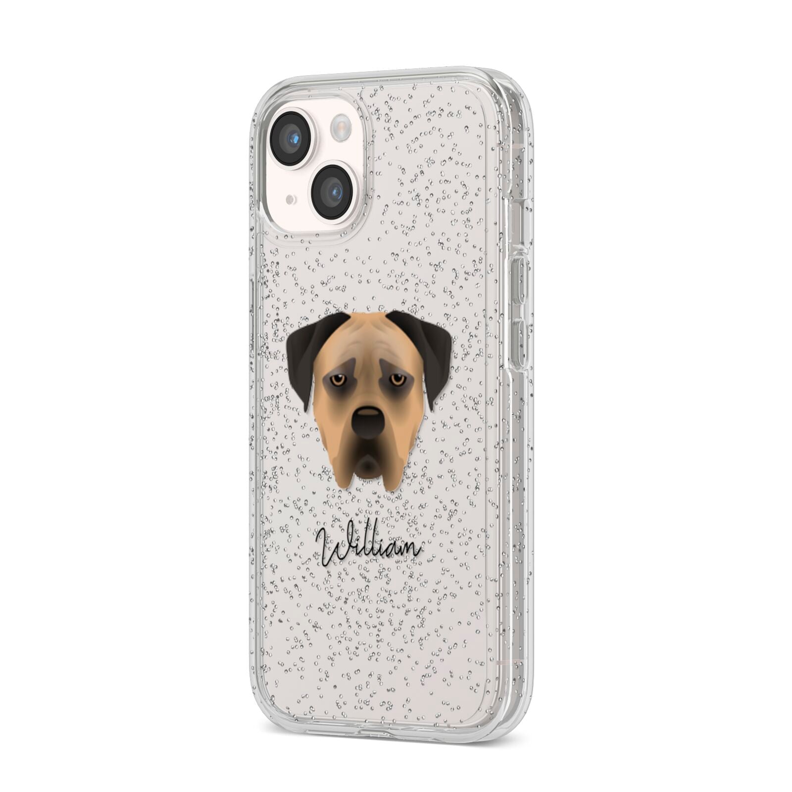 Boerboel Personalised iPhone 14 Glitter Tough Case Starlight Angled Image