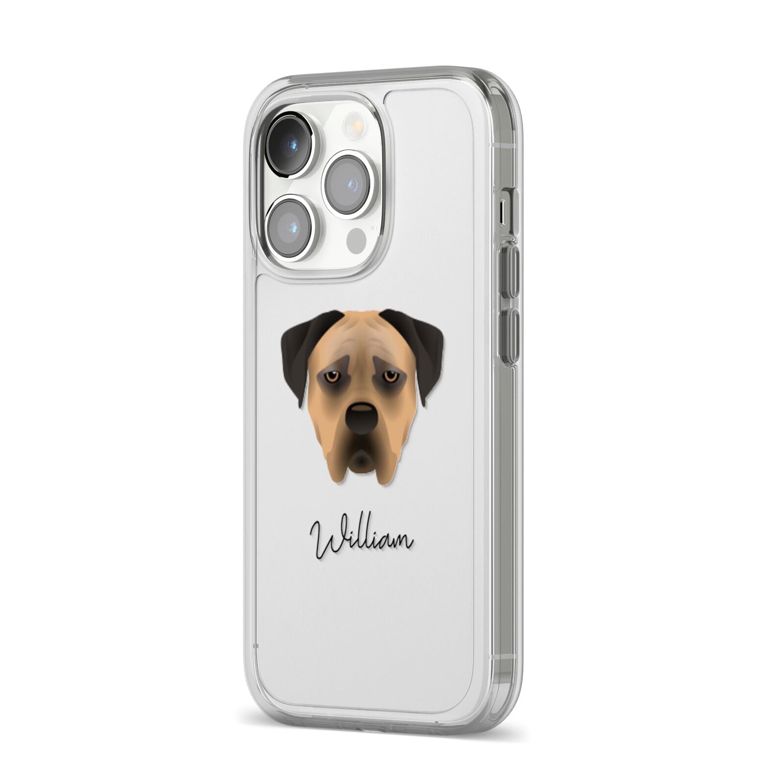 Boerboel Personalised iPhone 14 Pro Clear Tough Case Silver Angled Image