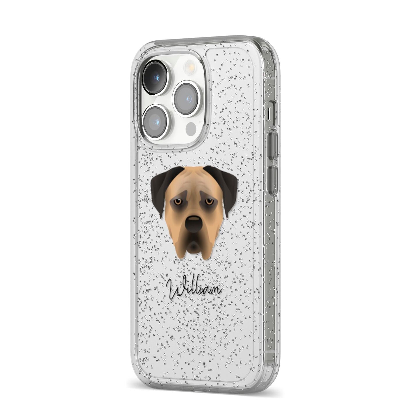 Boerboel Personalised iPhone 14 Pro Glitter Tough Case Silver Angled Image