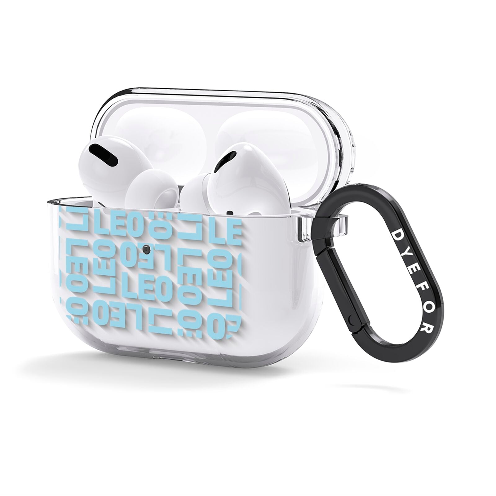 Bold Blue Block Names AirPods Clear Case 3rd Gen Side Image