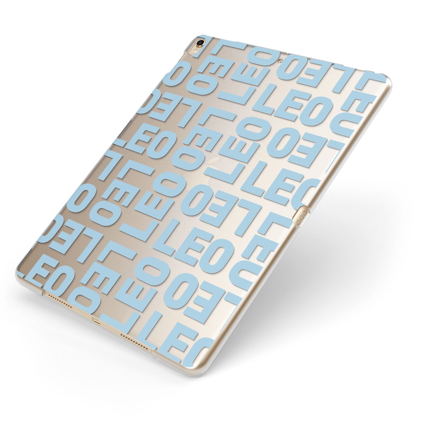 Bold Blue Block Names Apple iPad Case on Gold iPad Side View