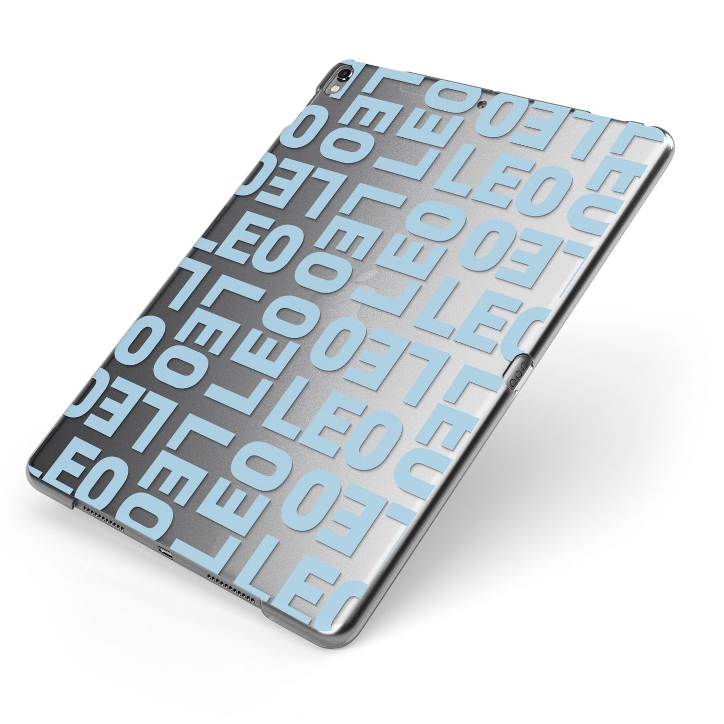 Bold Blue Block Names Apple iPad Case on Grey iPad Side View