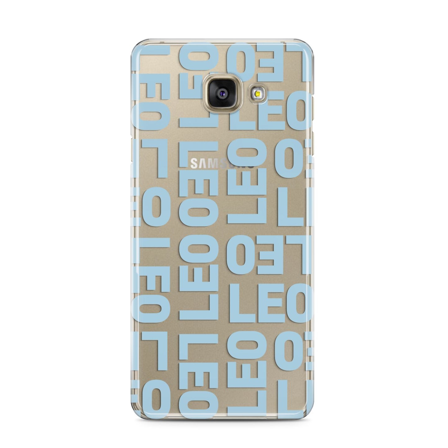 Bold Blue Block Names Samsung Galaxy A3 2016 Case on gold phone