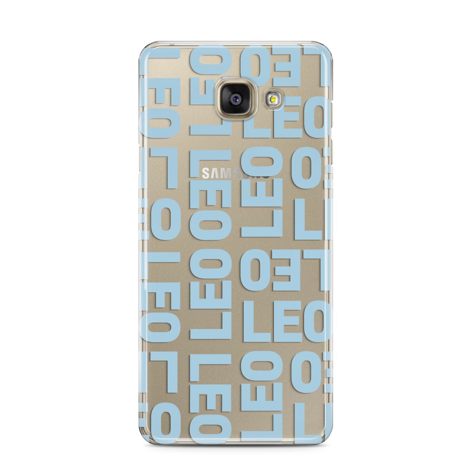 Bold Blue Block Names Samsung Galaxy A3 2016 Case on gold phone
